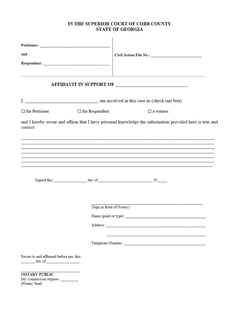 Affidavit In Support | Pdf Fpdf Doc Docx | Georgia