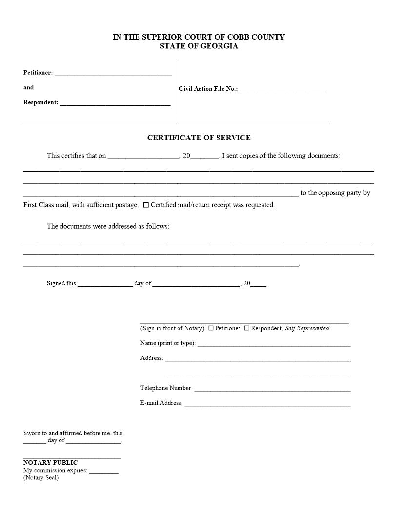 Certificate Of Service | Pdf Fpdf Docx | Georgia
