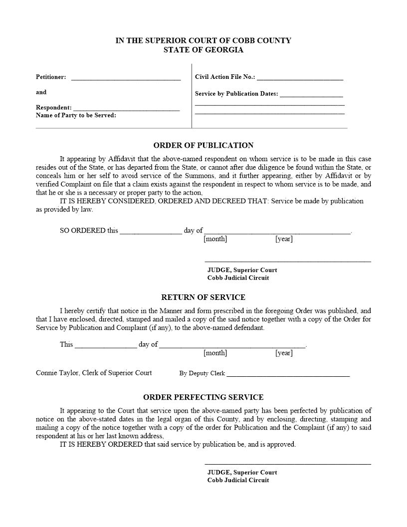 Order For Service By Publication | Pdf Fpdf Docx | Georgia