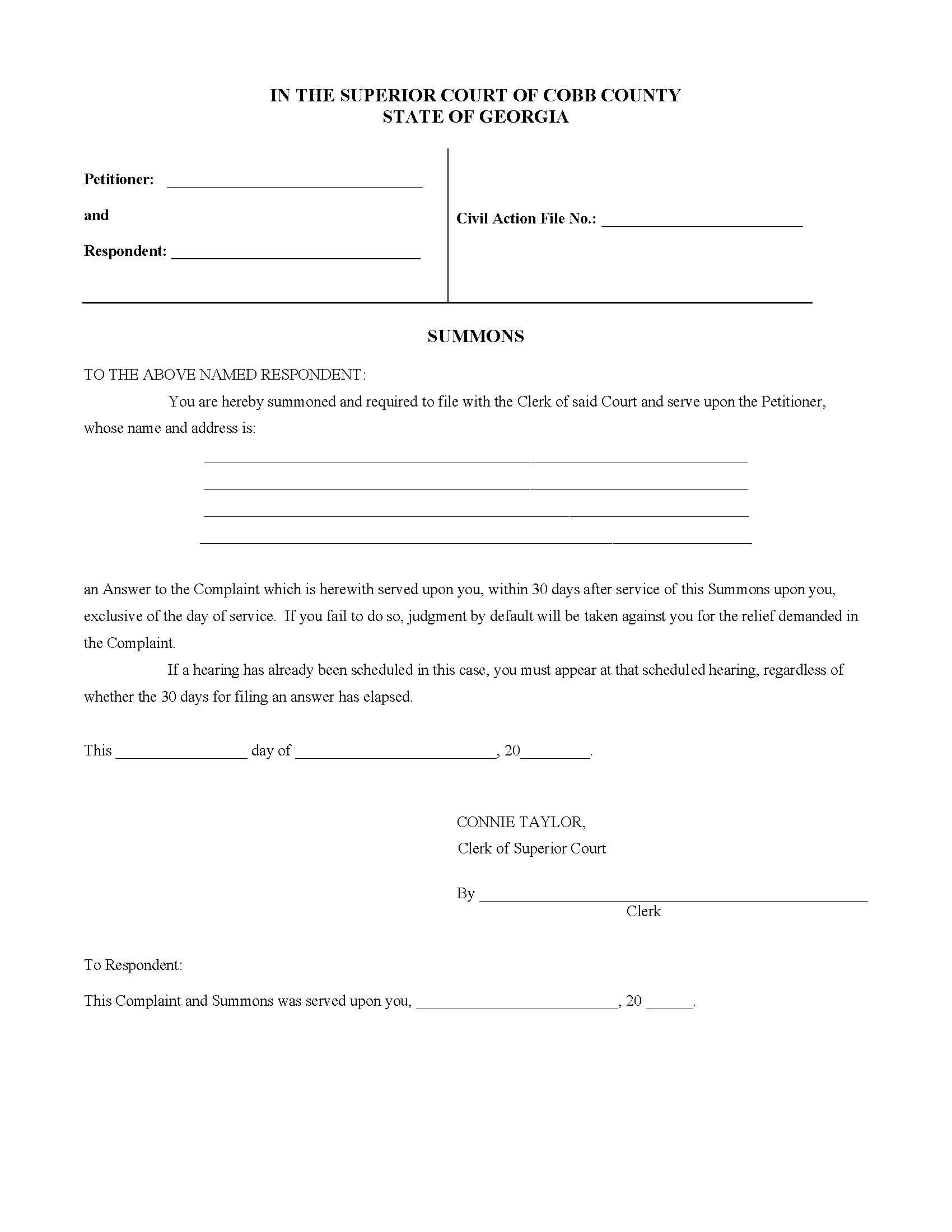 Summons | Pdf Fpdf Doc Docx | Georgia