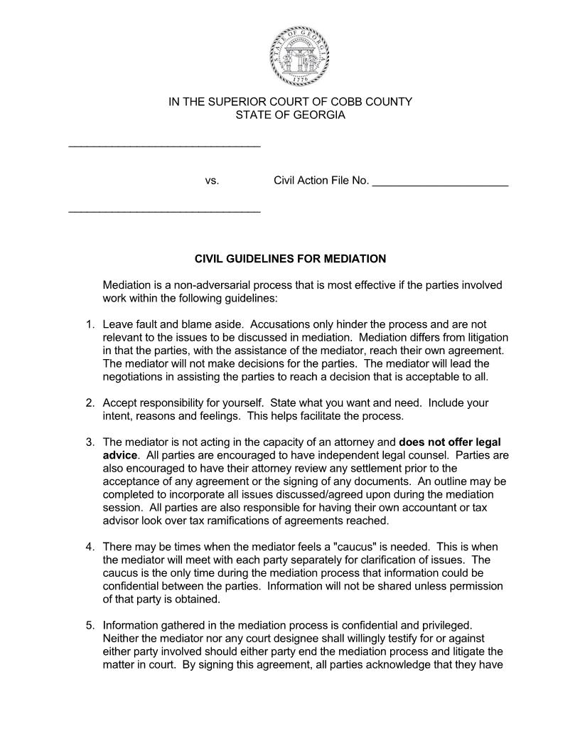 Civil Guidelines For Mediation | Pdf Fpdf Doc Docx | Georgia