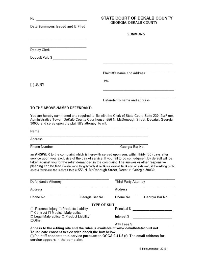Efile Summons | Pdf Fpdf Docx | Georgia