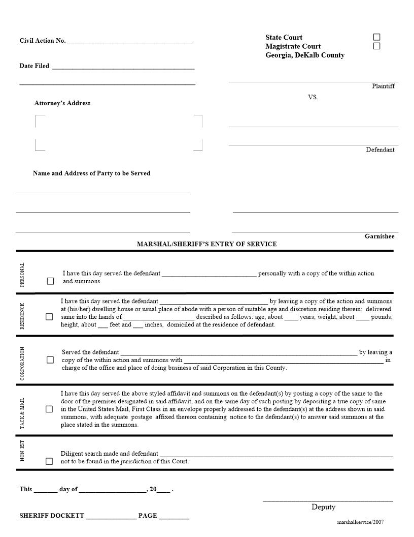 Marshals Entry Of Service | Pdf Fpdf Docx | Georgia