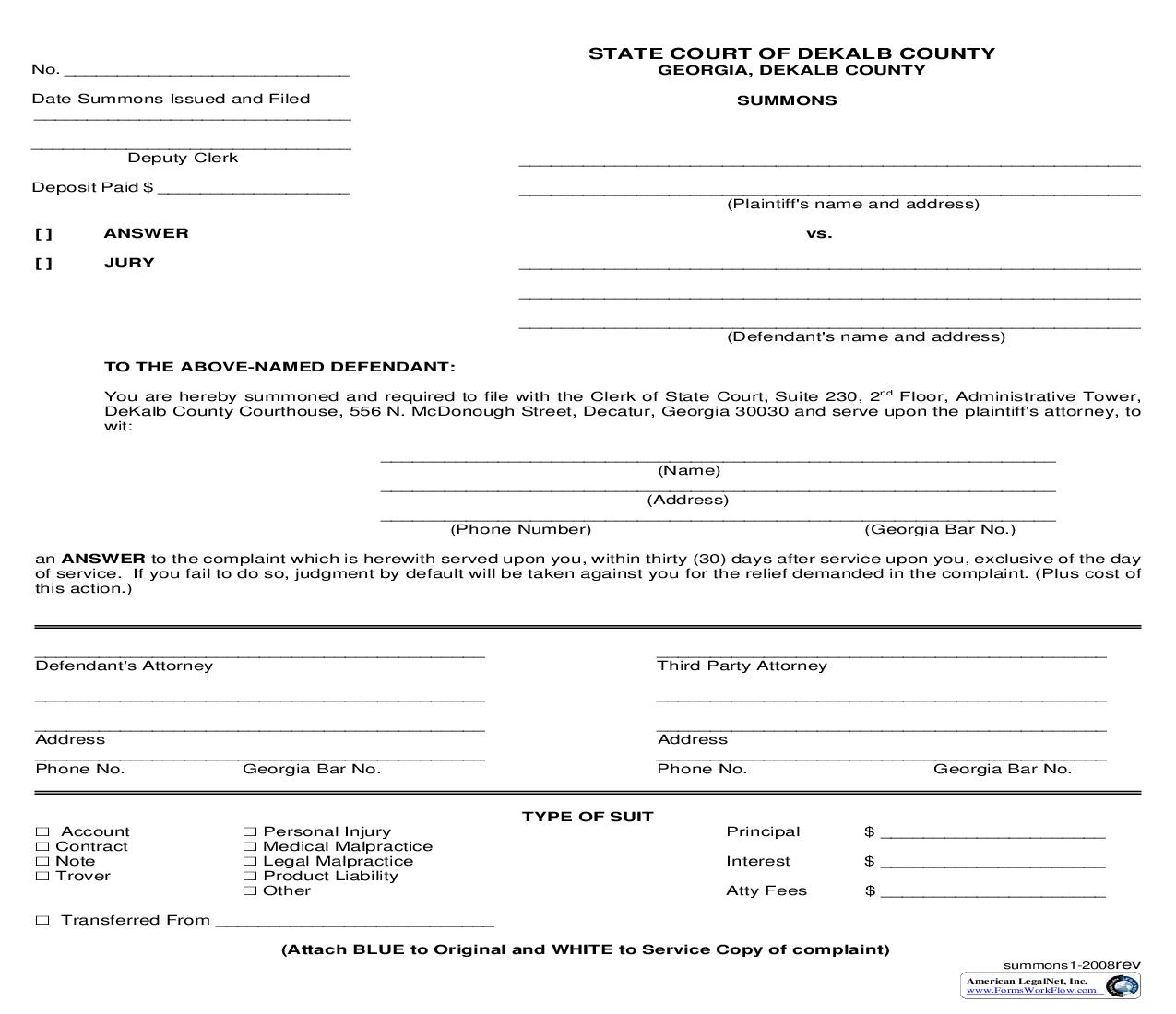 Summons | Pdf Fpdf Doc Docx | Georgia