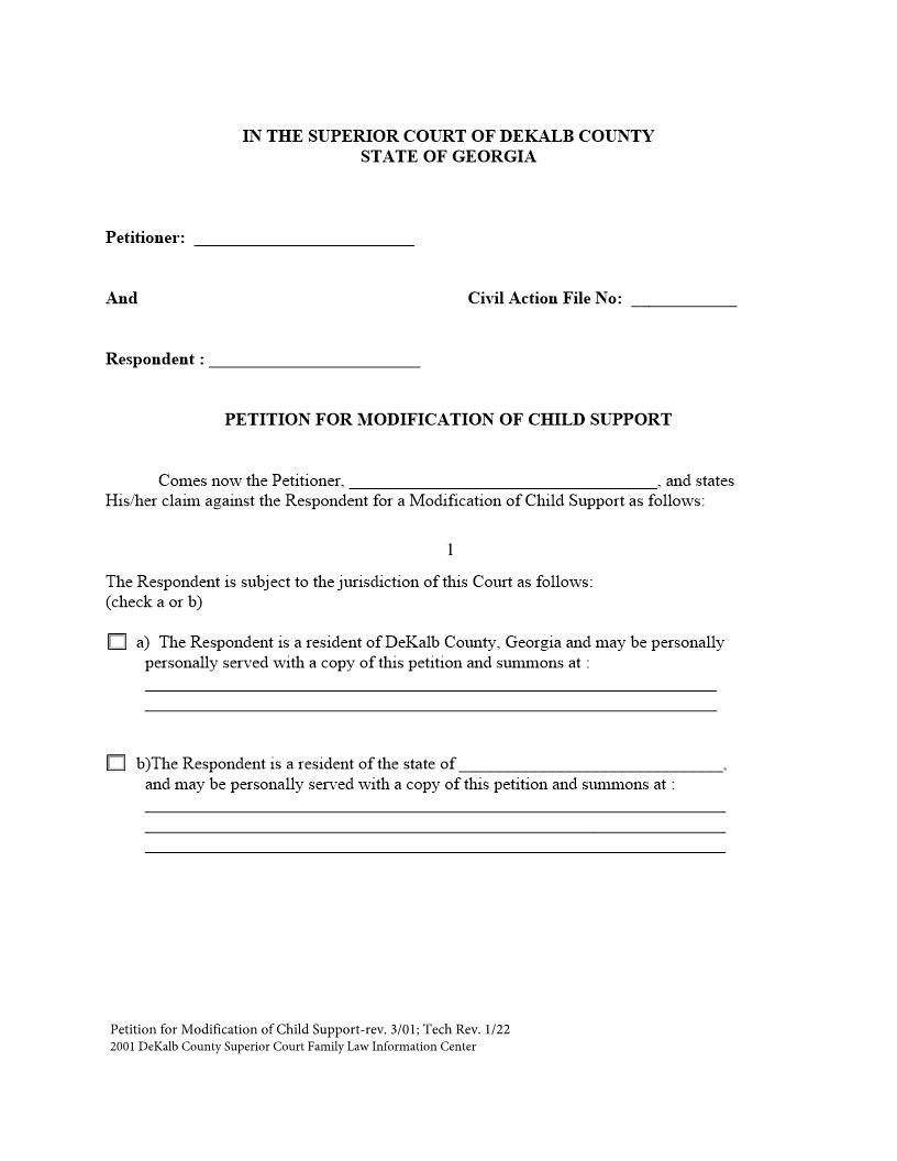 Petition For Modification Of Child Support | Pdf Fpdf Doc Docx | Georgia