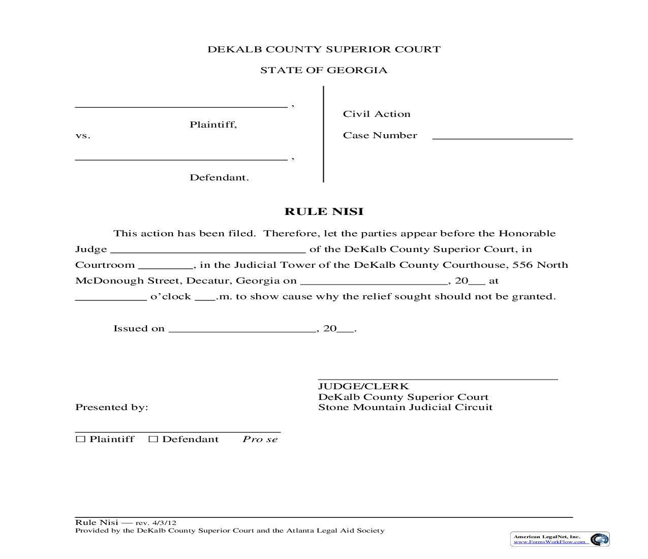 Rule Nisi (Child Support Modification) | Pdf Fpdf Doc Docx | Georgia