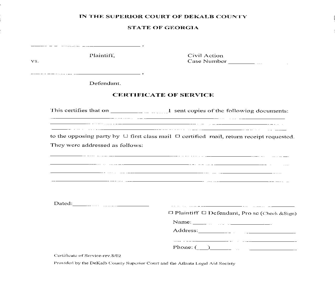 Certificate Of Service (Response For Contempt) | Pdf Fpdf Doc Docx | Georgia