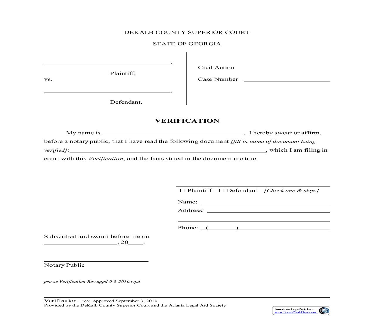 Verification (For Petition For Citation Of Contempt) | Pdf Fpdf Doc Docx | Georgia