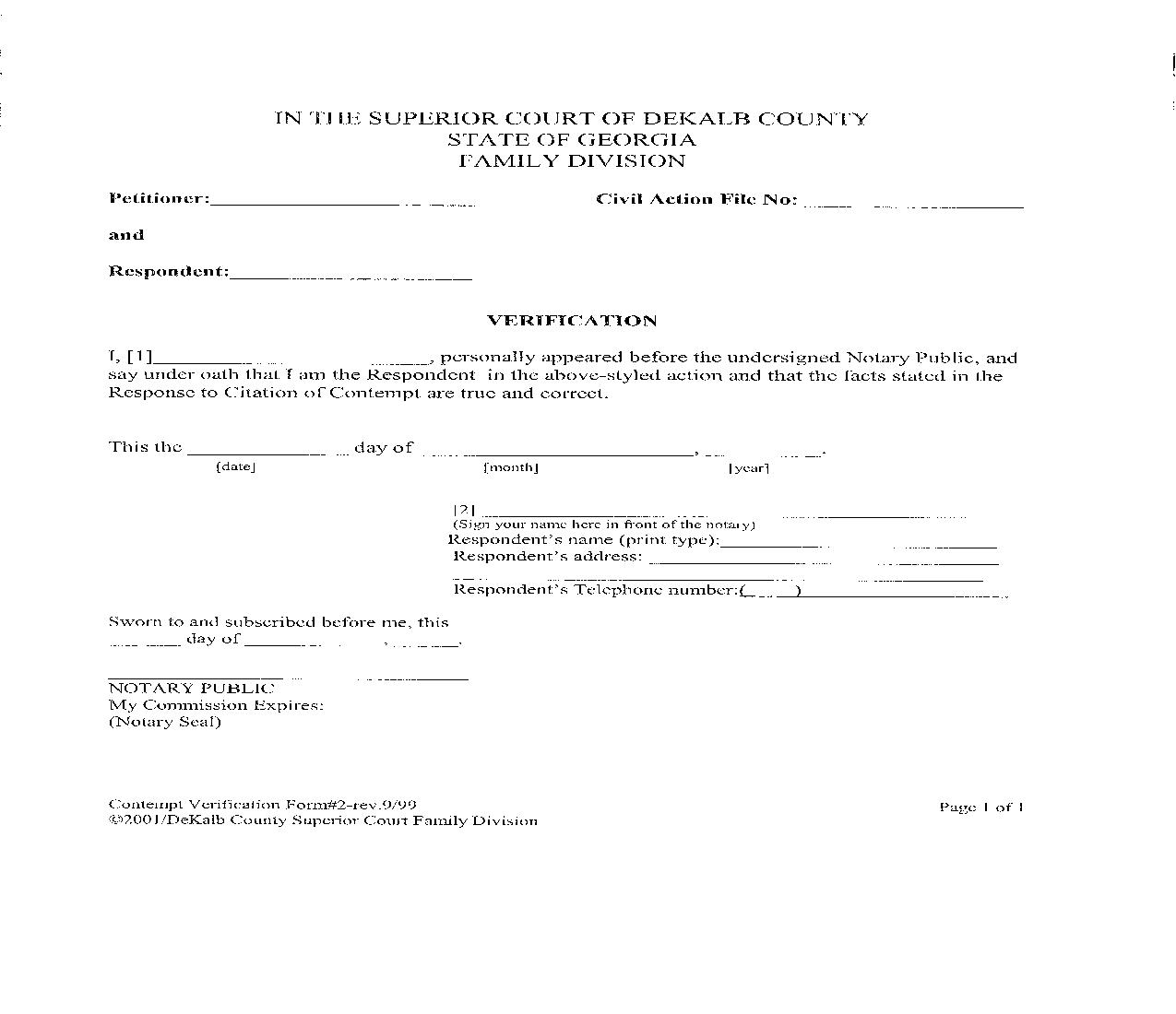 Verification (For Response To Citation Of Contempt) | Pdf Fpdf Doc Docx | Georgia
