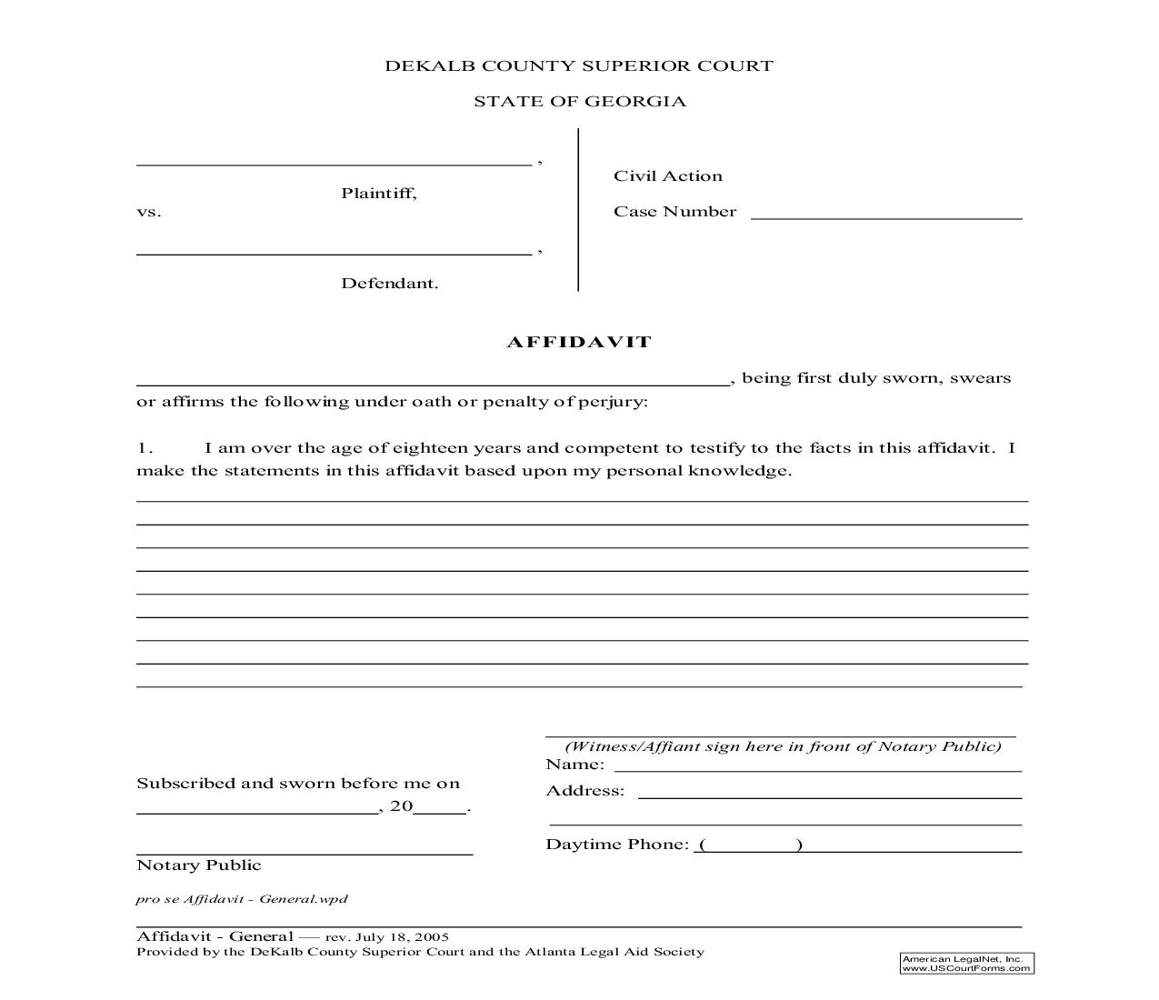 Affidavit (General) | Pdf Fpdf Doc Docx | Georgia