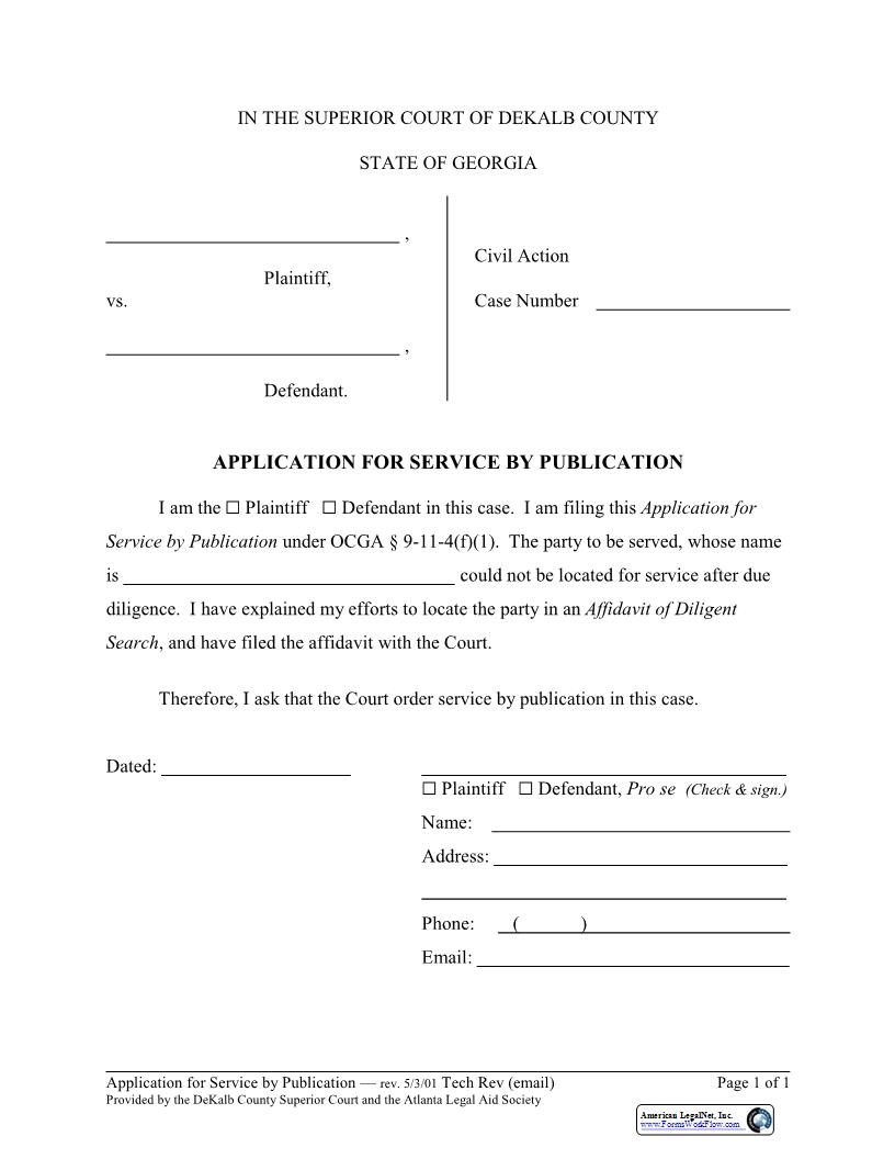 Application For Service By Publication | Pdf Fpdf Docx | Georgia