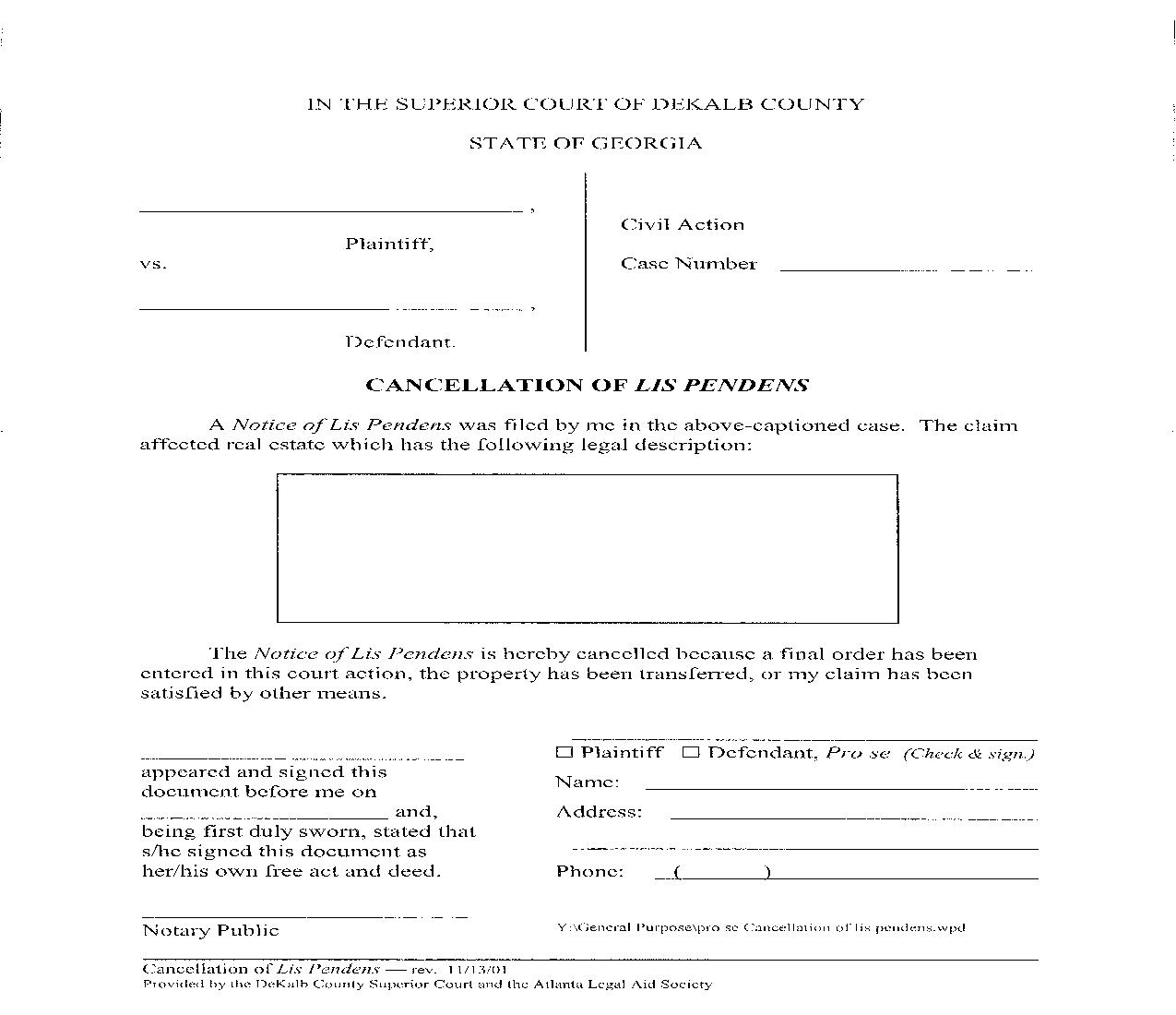 Cancellation Of Lis Pendens | Pdf Fpdf Doc Docx | Georgia