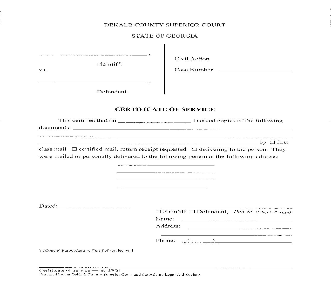 Certificate Of Service | Pdf Fpdf Doc Docx | Georgia