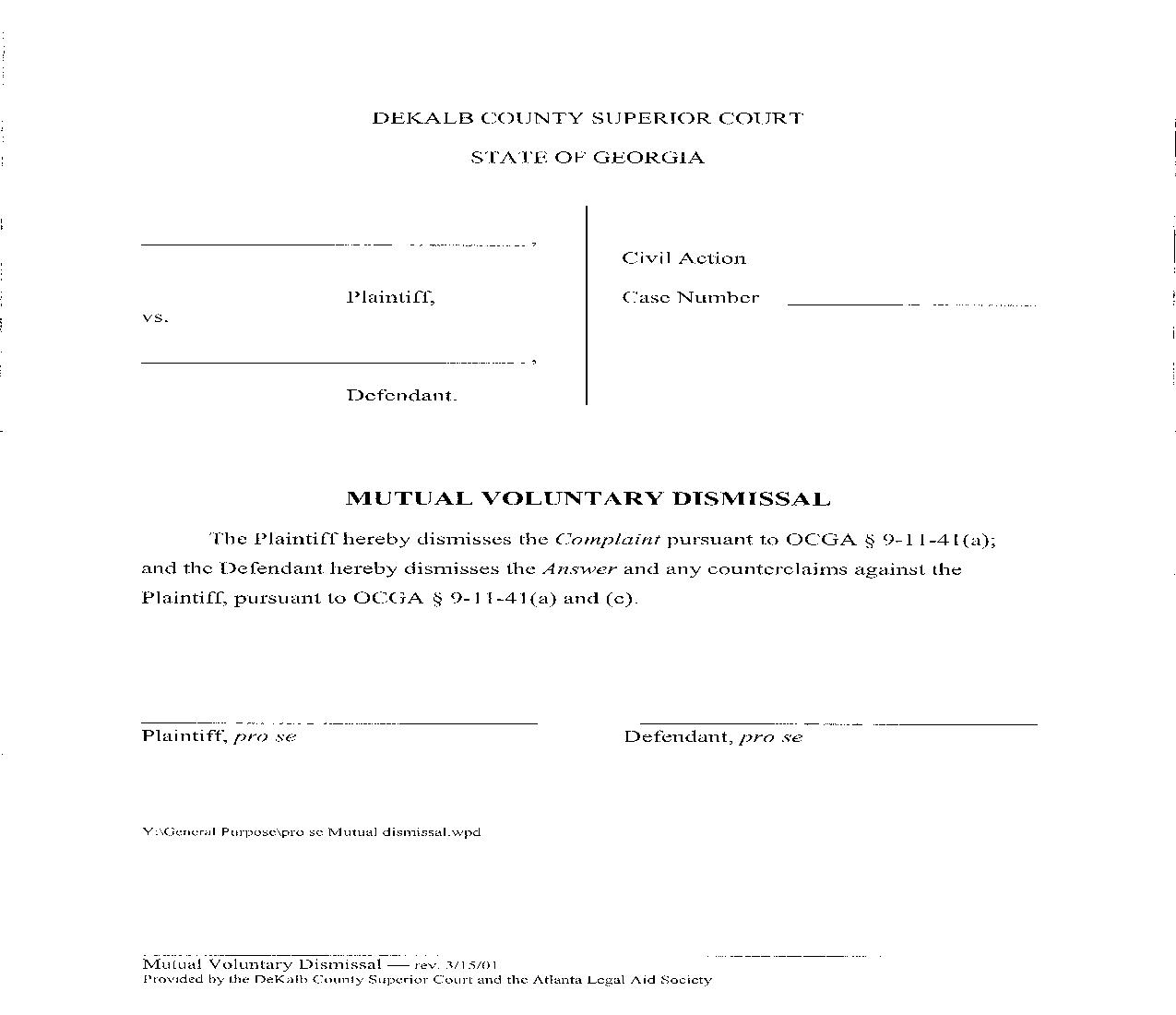 Mutual Voluntary Dismissal | Pdf Fpdf Doc Docx | Georgia