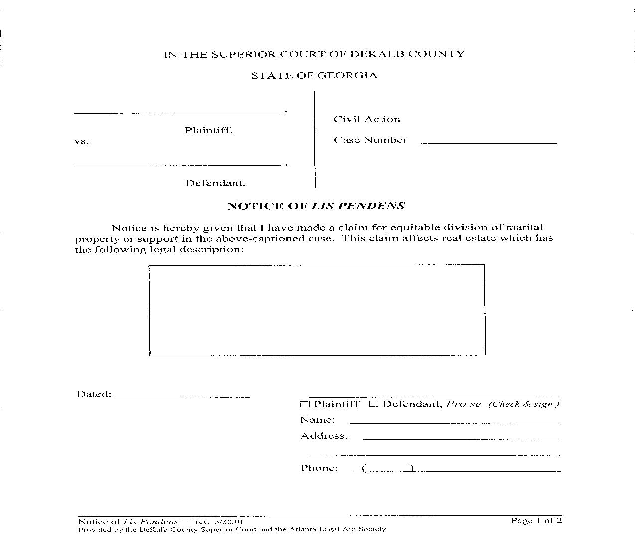 Notice Of Lis Pendens | Pdf Fpdf Doc Docx | Georgia