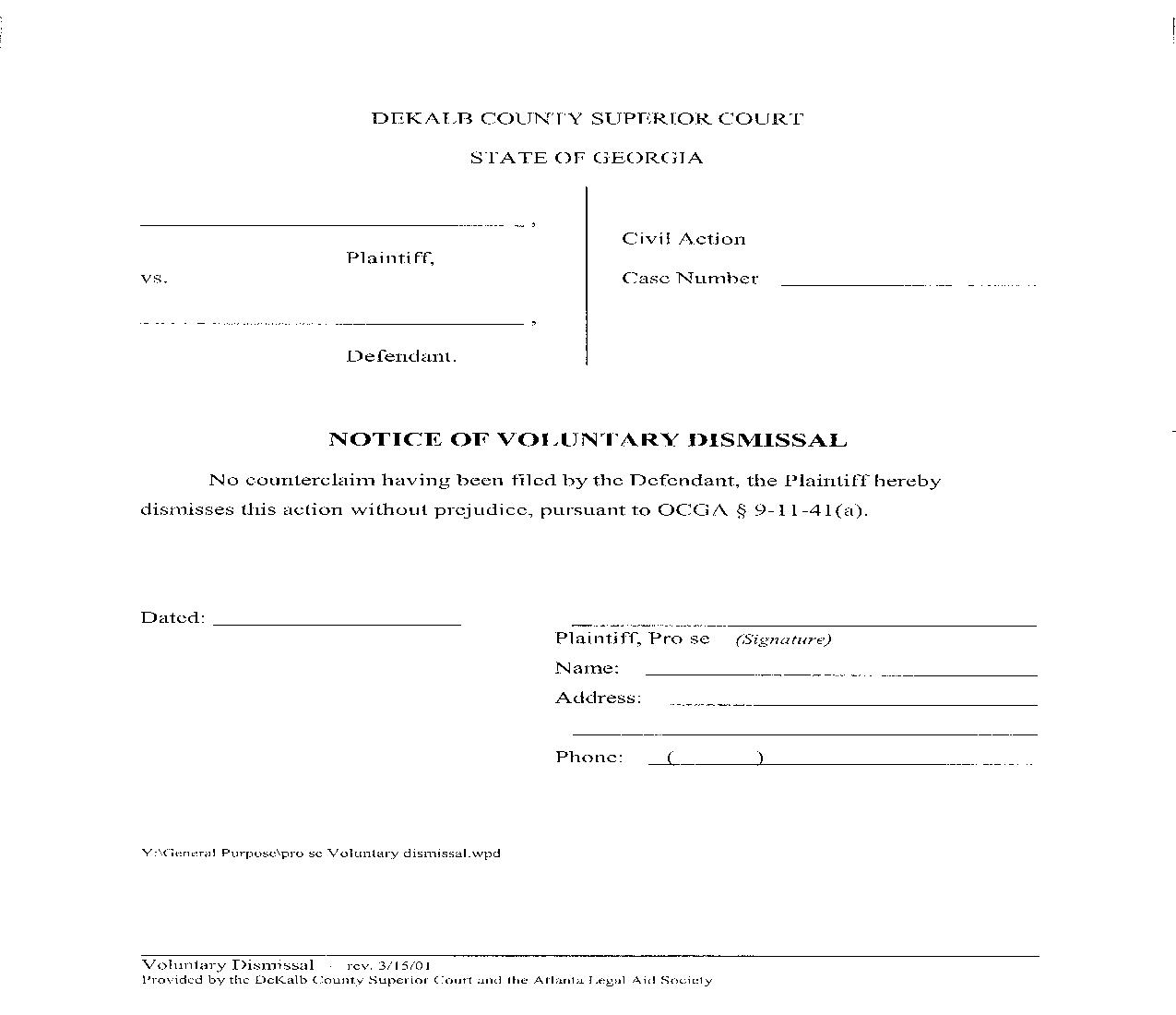 Notice Of Voluntary Dismissal | Pdf Fpdf Doc Docx | Georgia