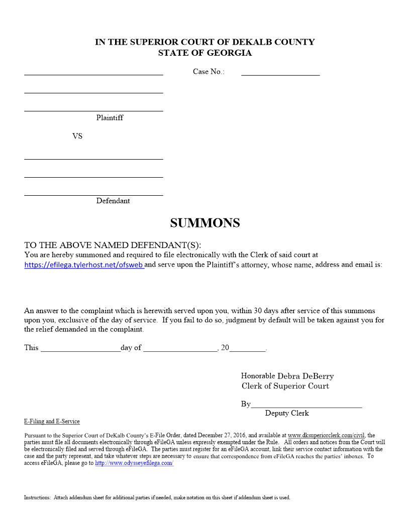 Summons (Electronic) | Pdf Fpdf Docx | Georgia