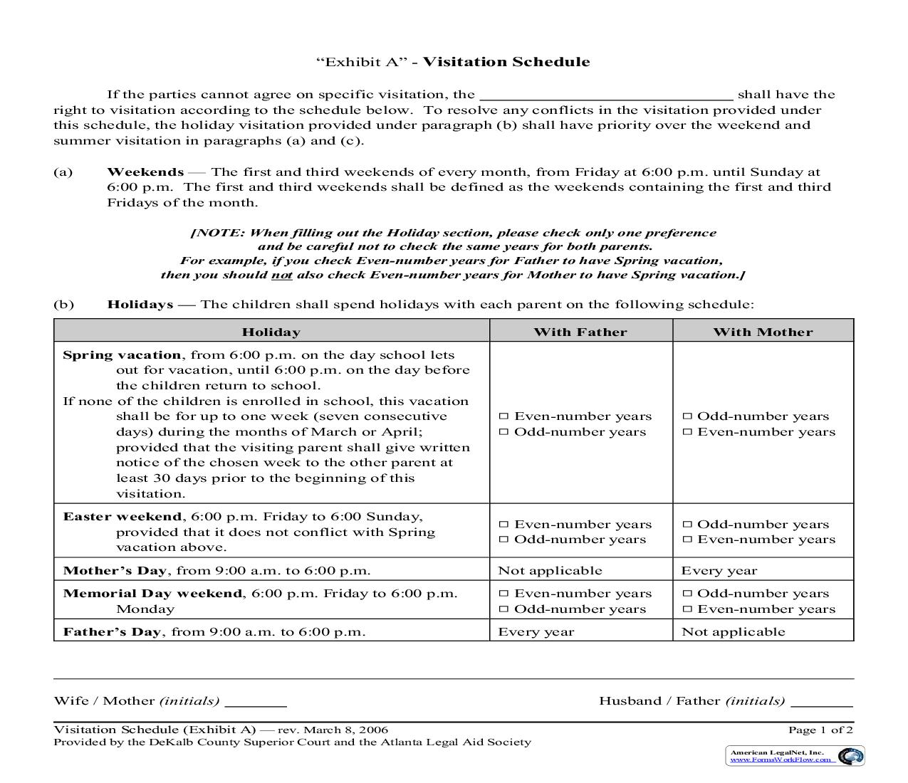 Visitation Schedule | Pdf Fpdf Doc Docx | Georgia
