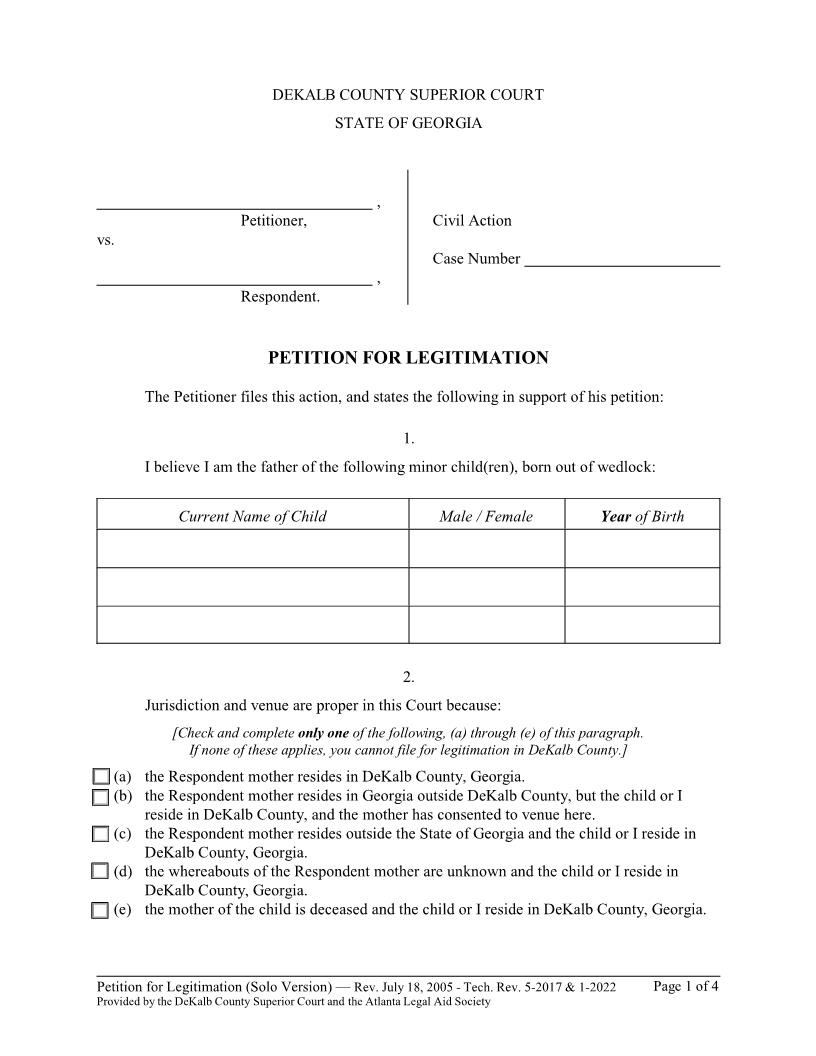 Petition For Legitimation | Pdf Fpdf Docx | Georgia
