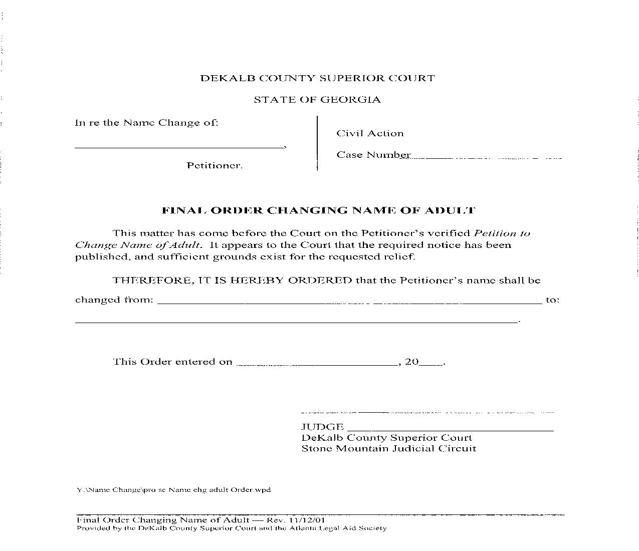 Final Order Changing Name Of Adult | Pdf Fpdf Doc Docx | Georgia