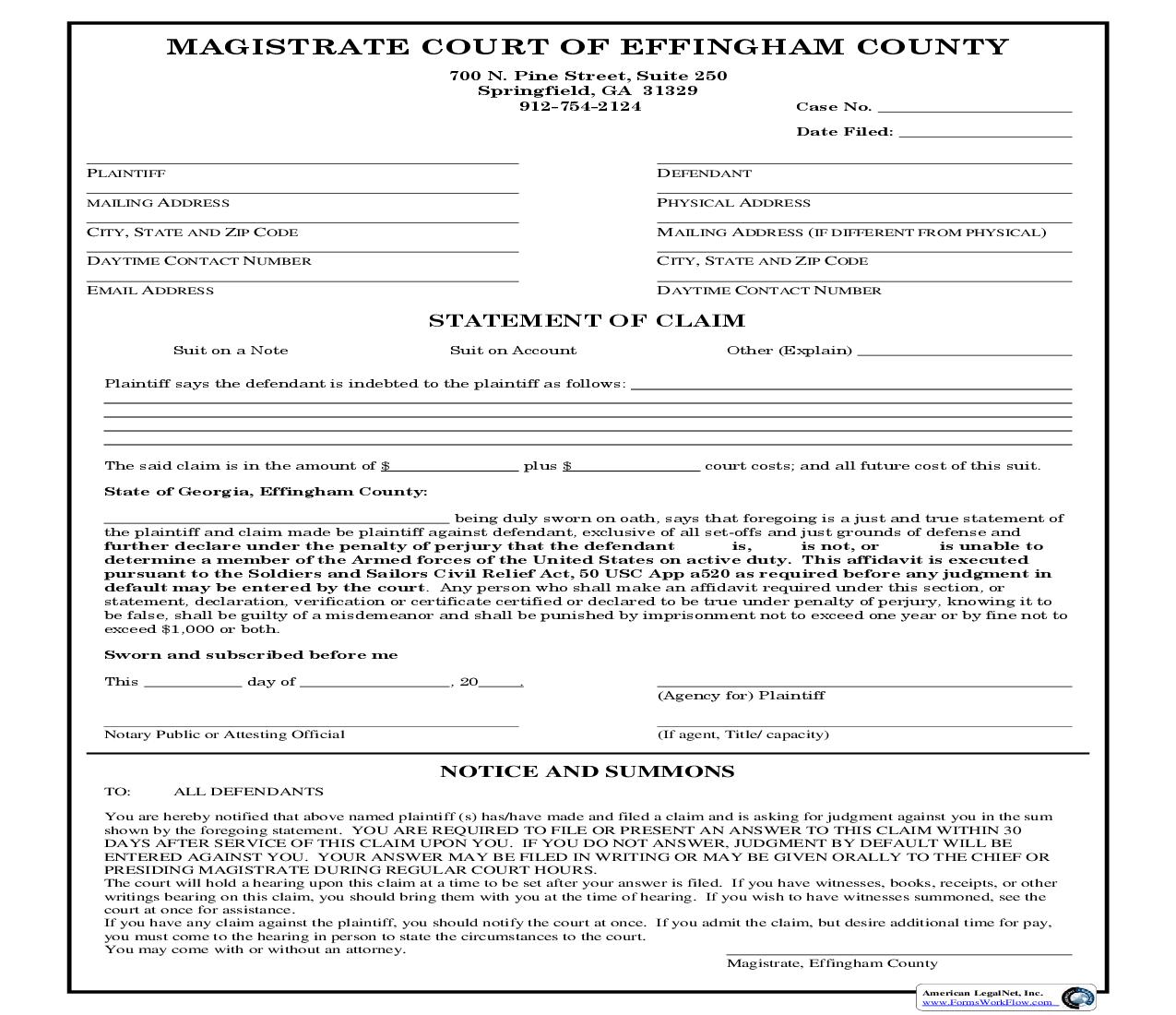 Statement Of Claim | Pdf Fpdf Doc Docx | Georgia