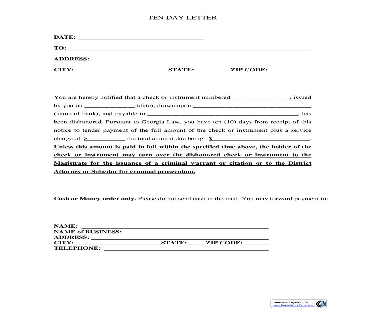 Ten Day Letter (Bad Check Notice) | Pdf Fpdf Doc Docx | Georgia