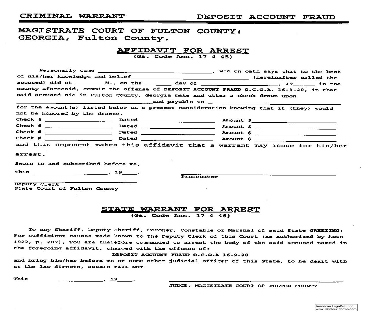 Affidavit For Arrest |  | Georgia