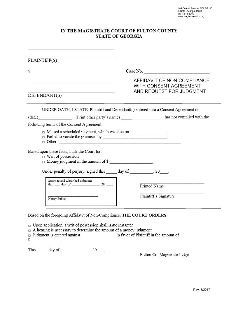 Affidavit Of Non Compliance  | Pdf Fpdf Docx | Georgia