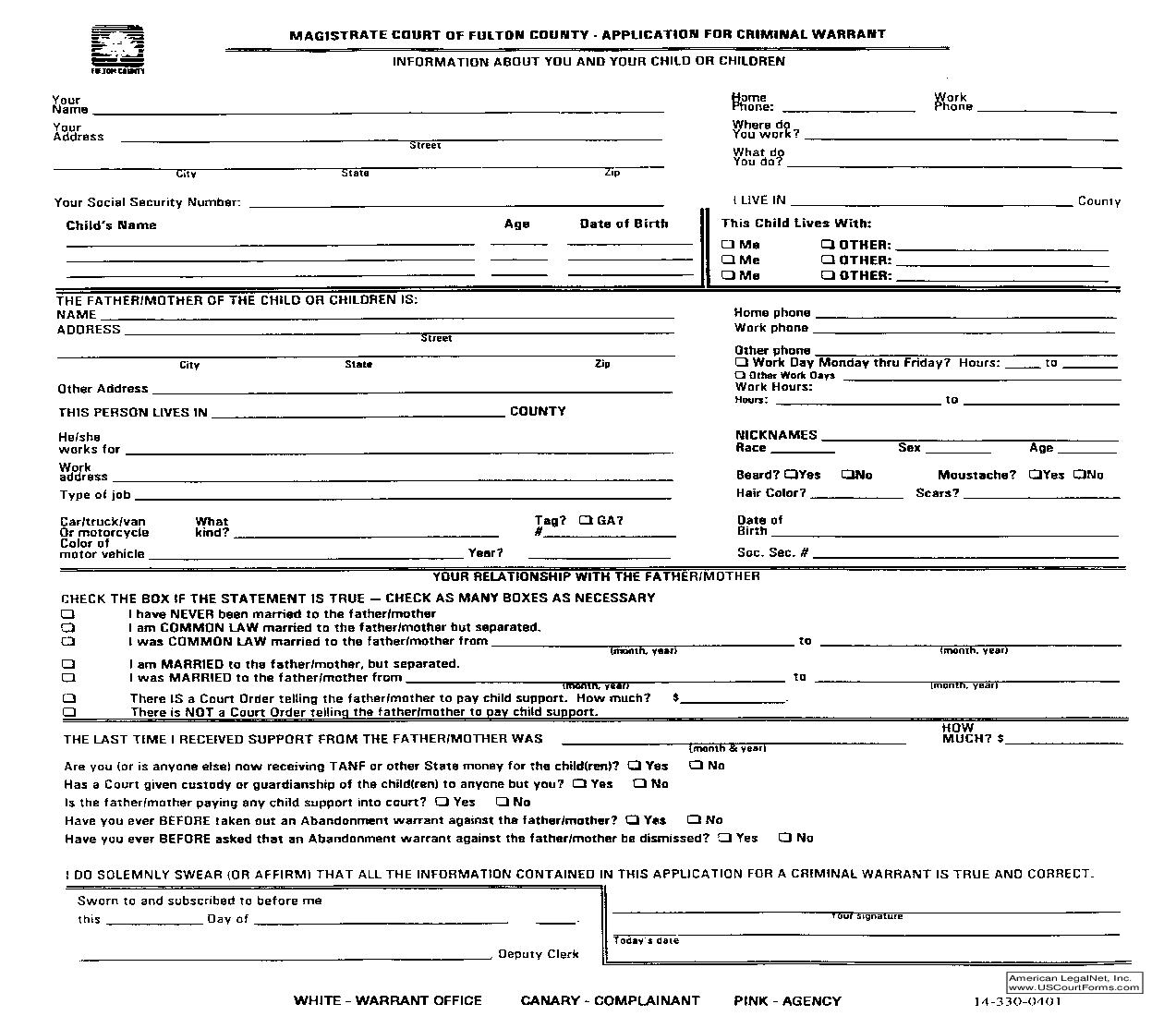 Application For Criminal Warrant |  | Georgia