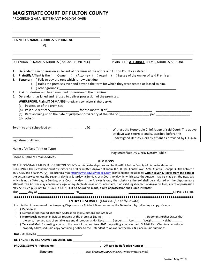Dispossessory Affidavit | Pdf Fpdf Docx | Georgia