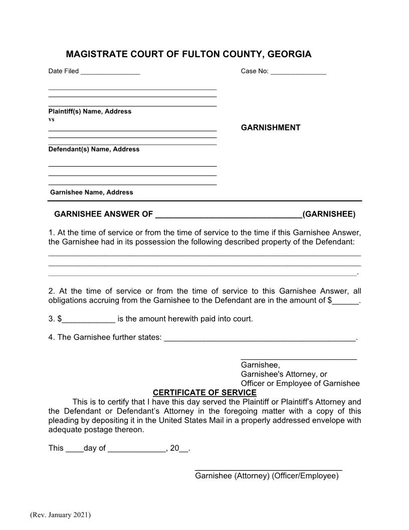 Garnishee Answer | Pdf Fpdf Docx | Georgia