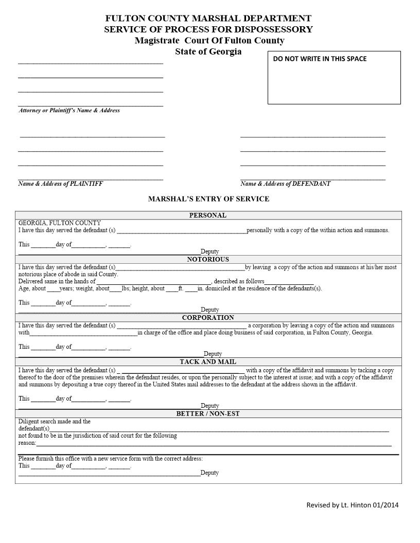 Marshals Entry Of Service | Pdf Fpdf Docx | Georgia
