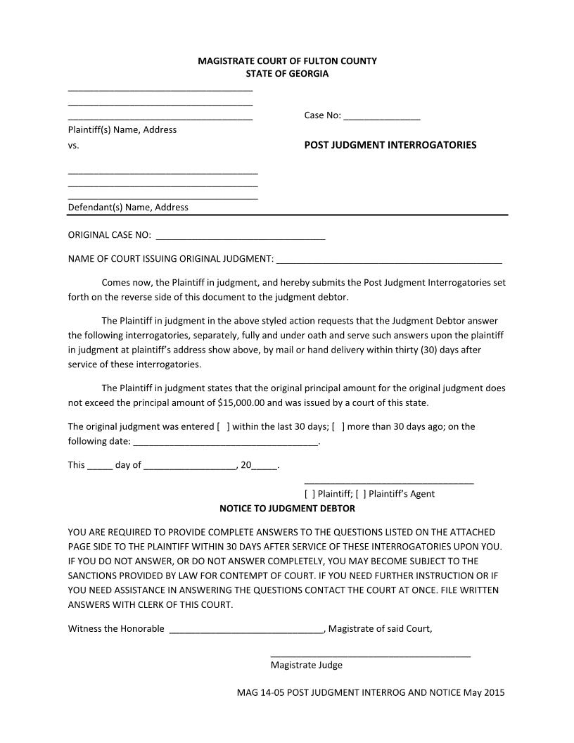 Post Judgment Interrogatories | Pdf Fpdf Docx | Georgia