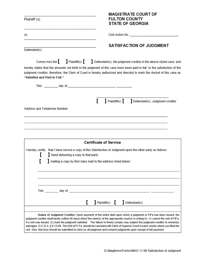 Satisfaction Of Judgment | Pdf Fpdf Docx | Georgia