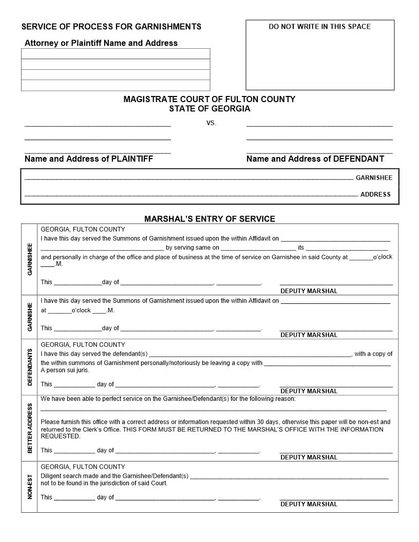 Service Of Process For Garnishments | Pdf Fpdf Docx | Georgia