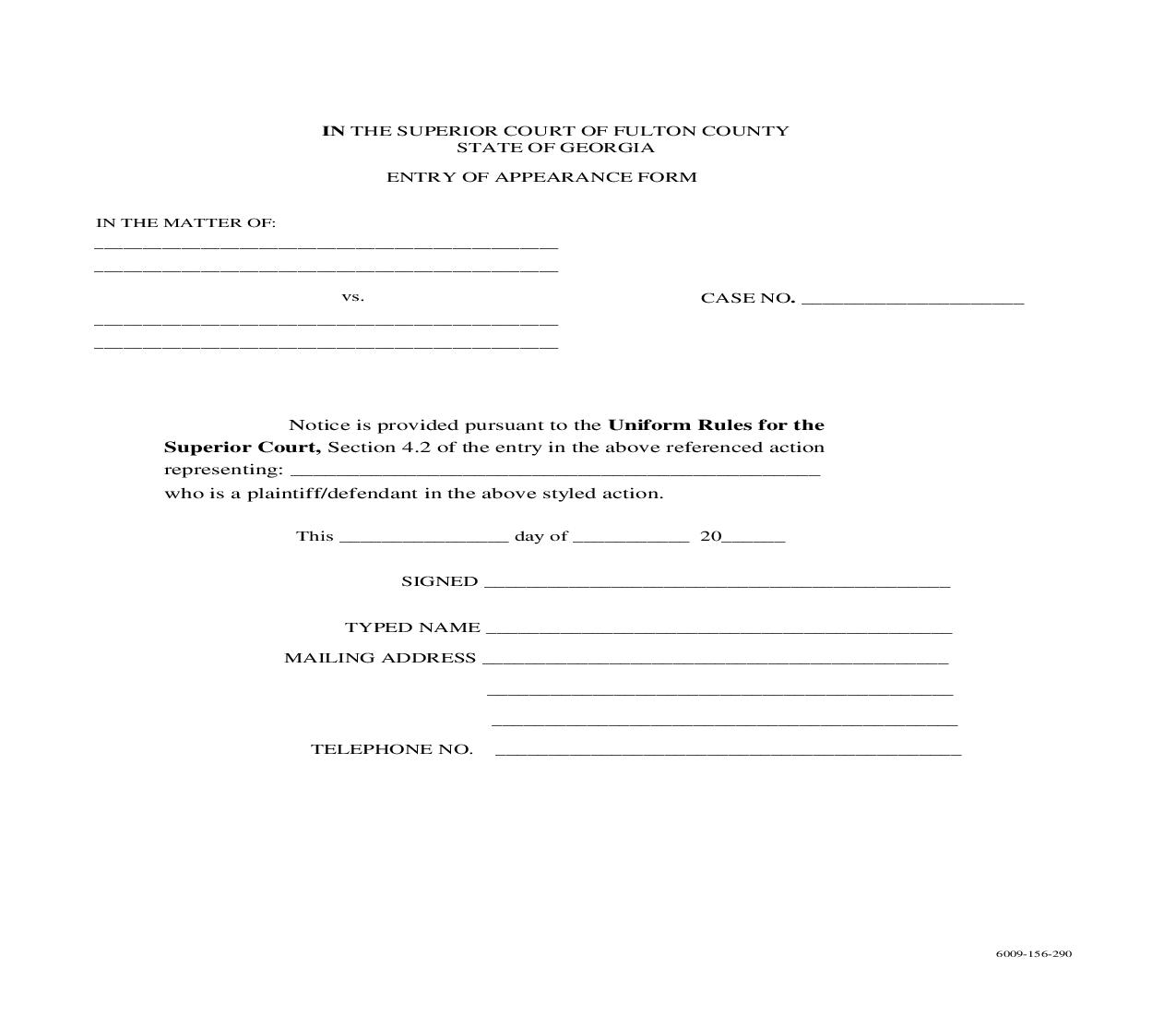 Entry Of Appearance Form | Pdf Fpdf Doc Docx | Georgia