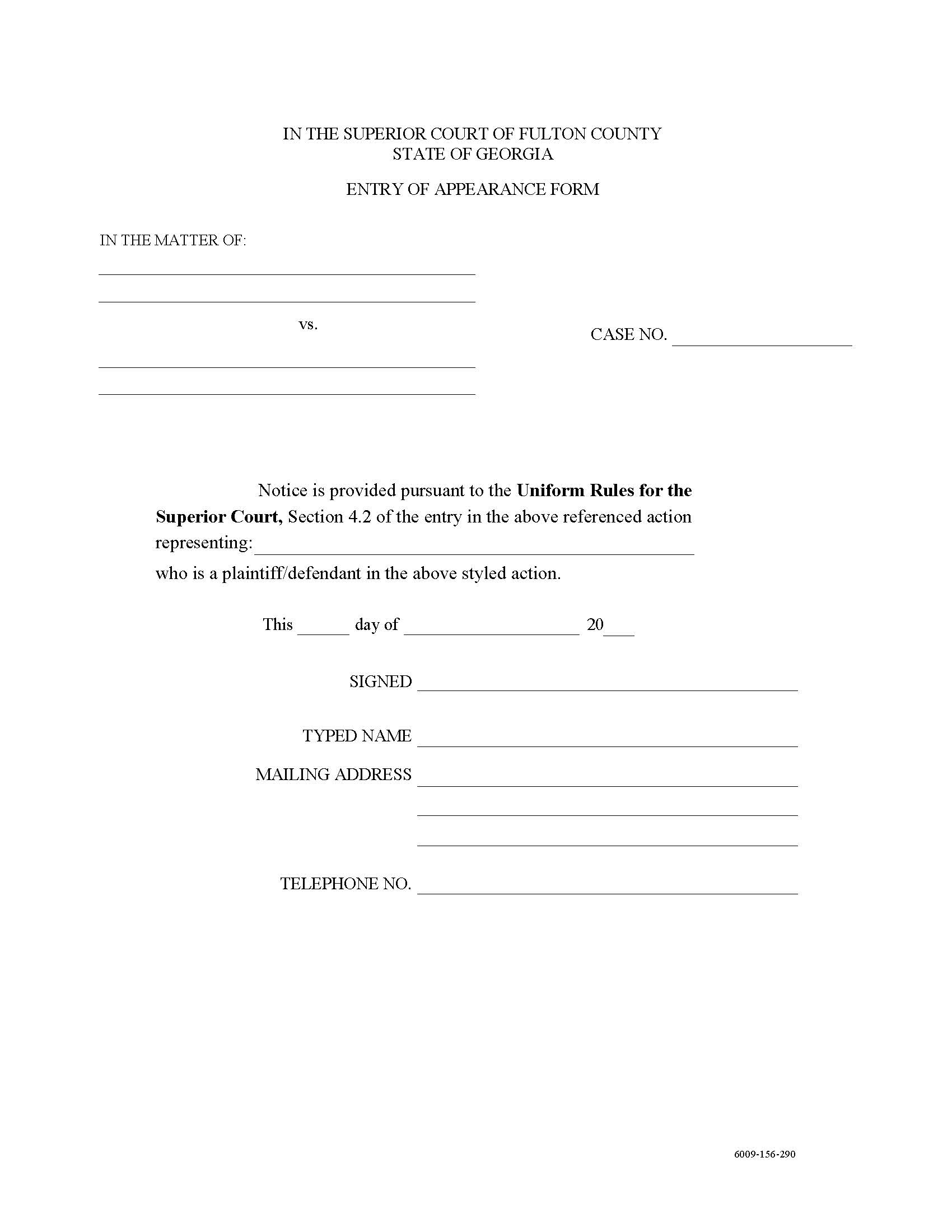 Entry Of Appearance Form | Pdf Fpdf Doc Docx | Georgia