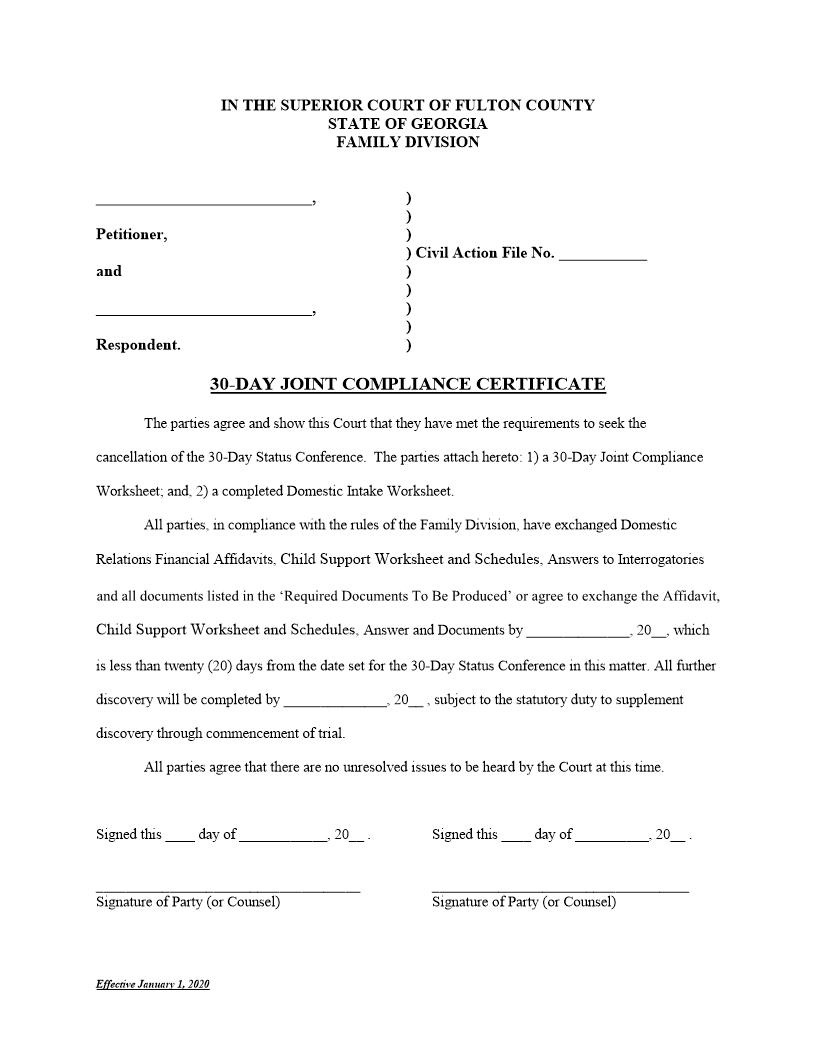 30-Day Joint Compliance Certificate | Pdf Fpdf Doc Docx | Georgia