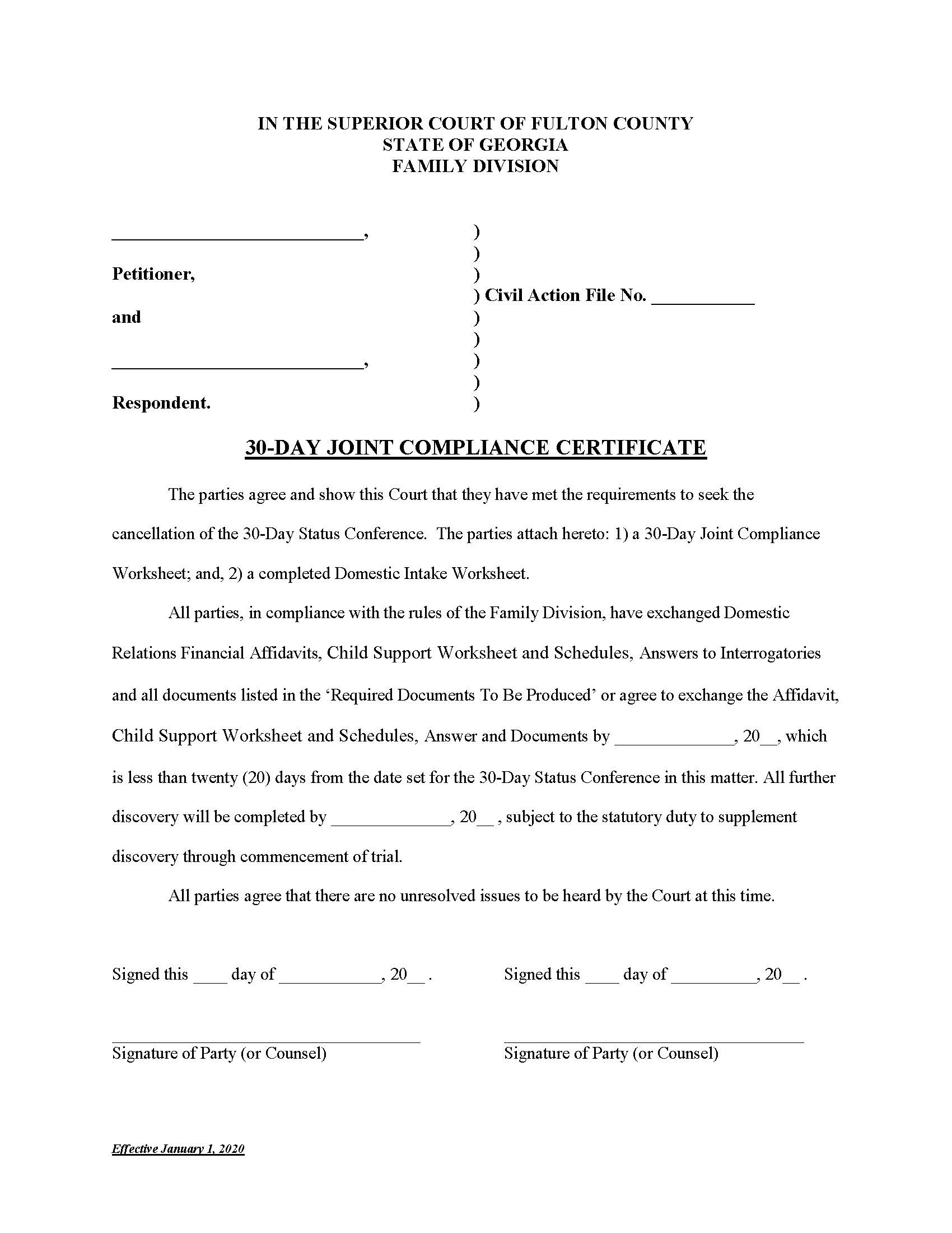 30-Day Joint Compliance Certificate | Pdf Fpdf Doc Docx | Georgia