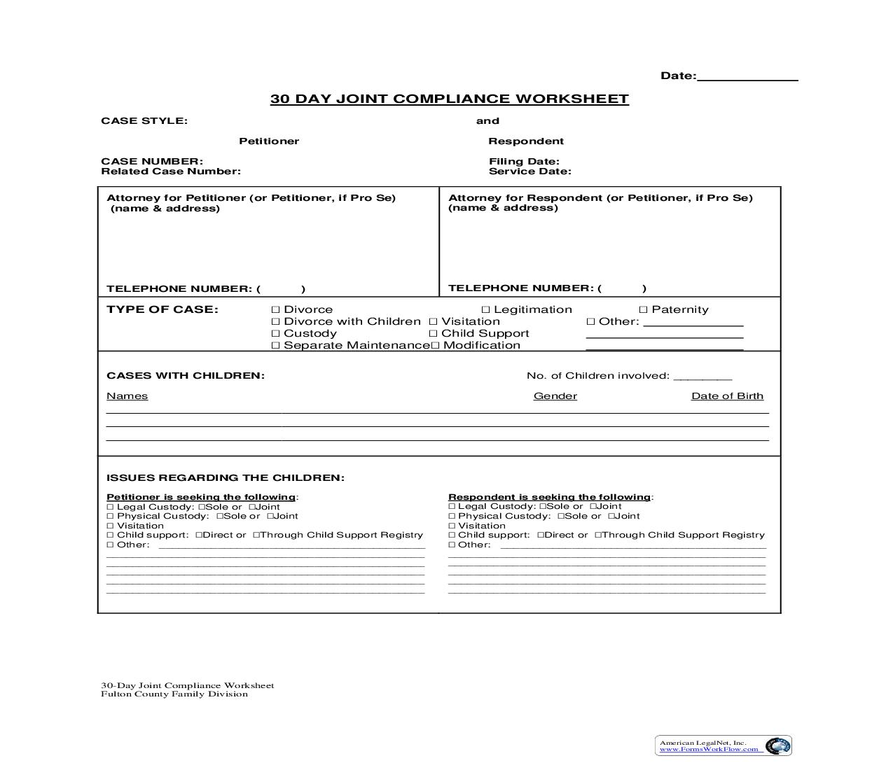 30-Day Joint Compliance Worksheet | Pdf Fpdf Doc Docx | Georgia