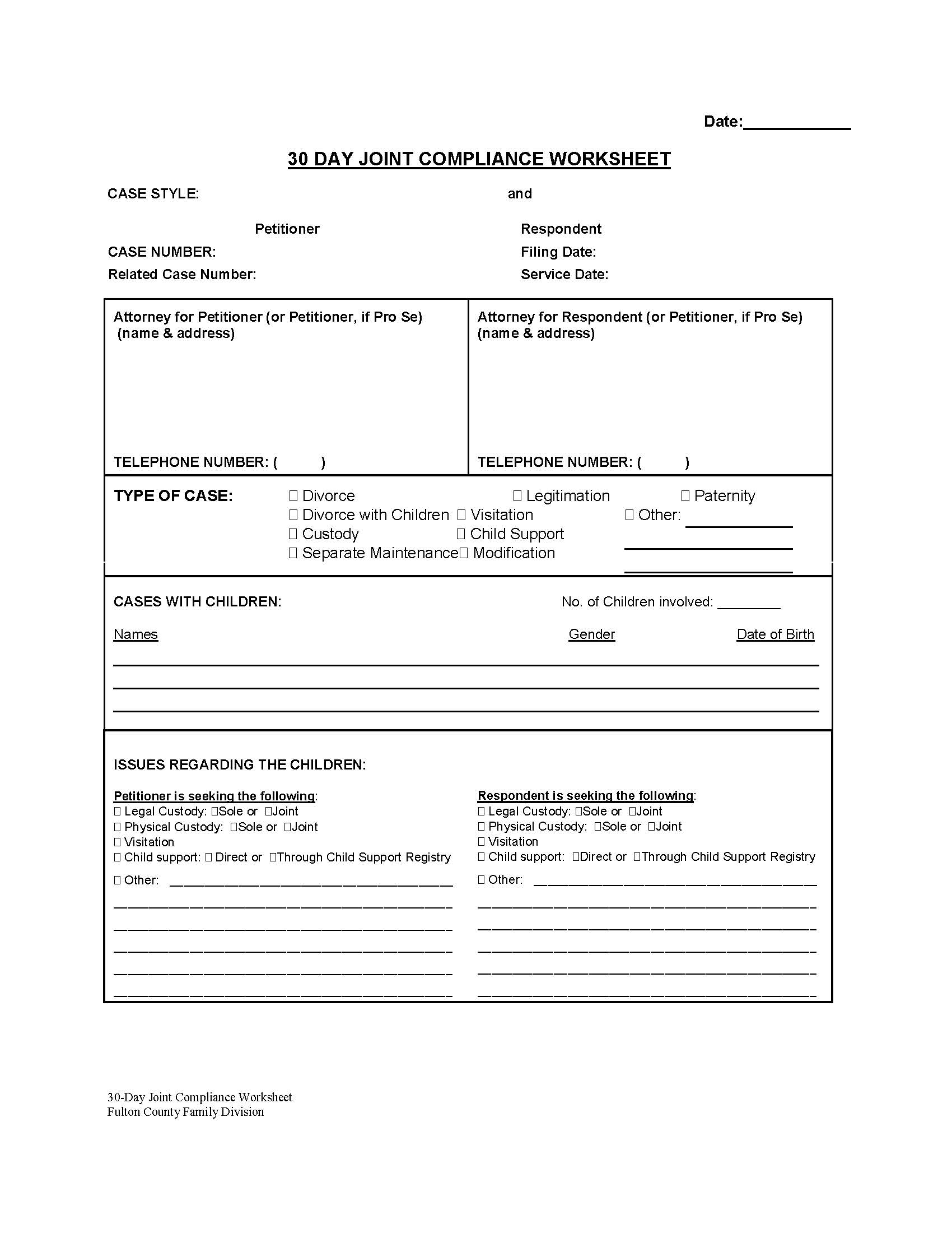 30-Day Joint Compliance Worksheet | Pdf Fpdf Doc Docx | Georgia