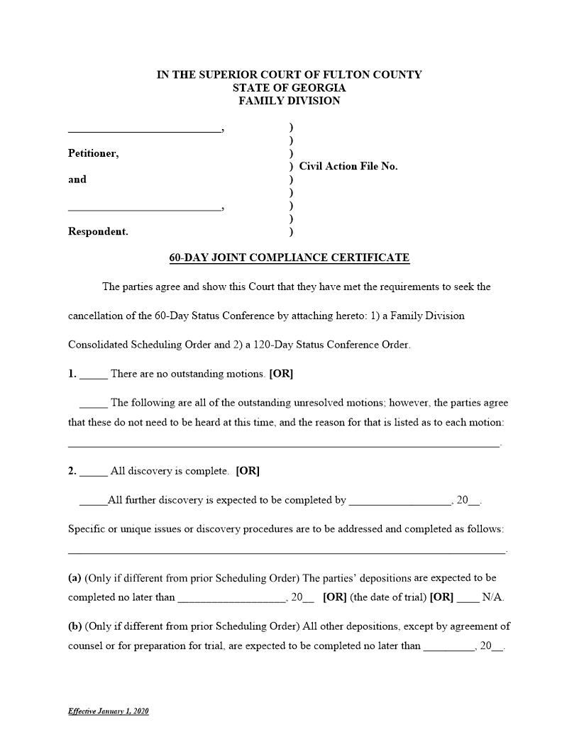 60-Day Joint Compliance Certificate | Pdf Fpdf Doc Docx | Georgia