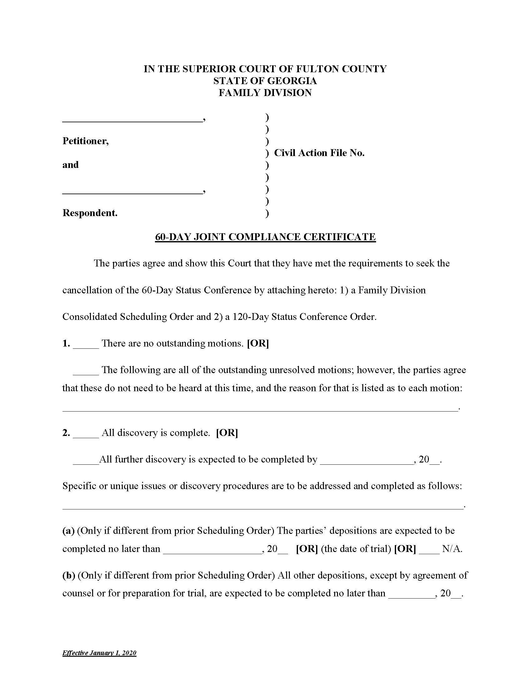 60-Day Joint Compliance Certificate | Pdf Fpdf Doc Docx | Georgia