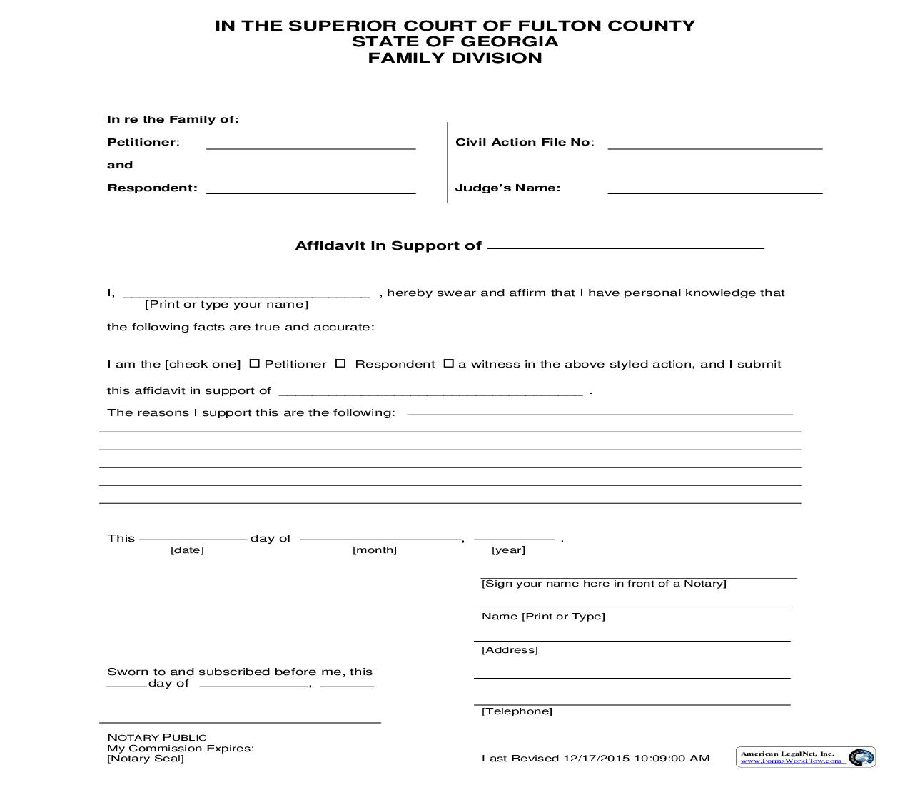 Affidavit In Support Of | Pdf Fpdf Doc Docx | Georgia