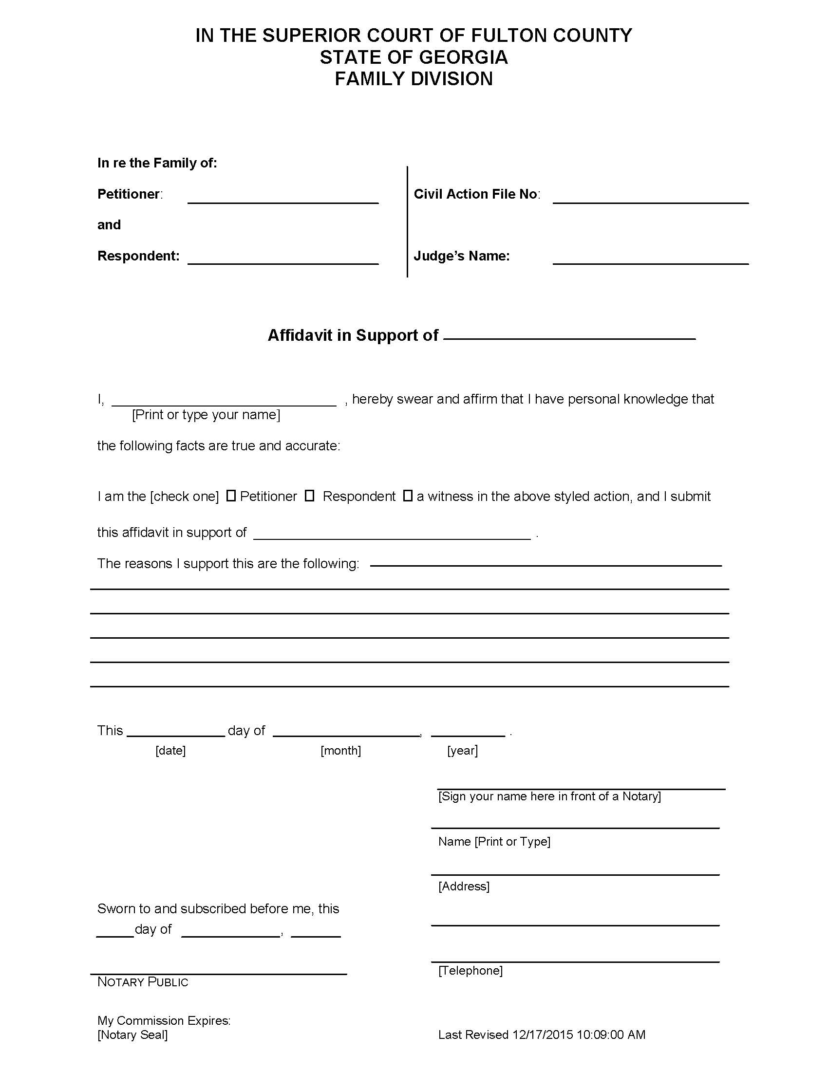 Affidavit In Support Of | Pdf Fpdf Doc Docx | Georgia