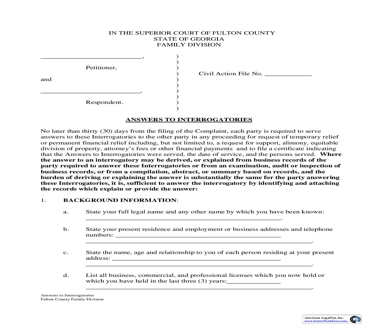 Answers To Interrogatories | Pdf Fpdf Doc Docx | Georgia