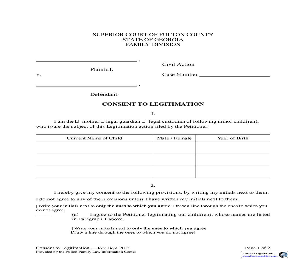 Consent To Legitimation | Pdf Fpdf Doc Docx | Georgia