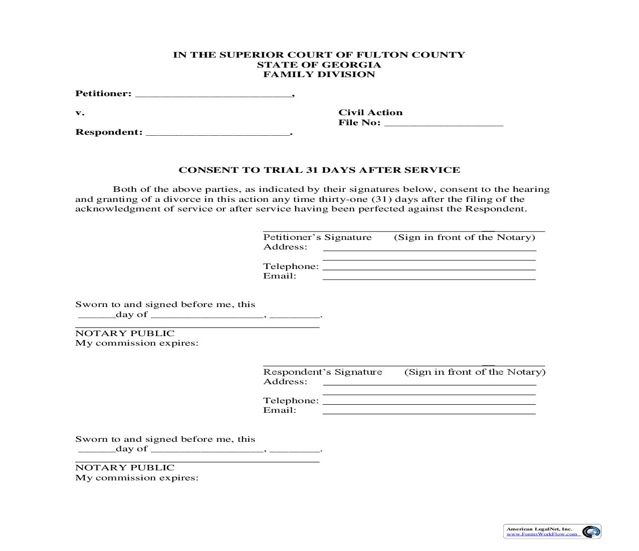 Consent To Trial 31 Days After Service | Pdf Fpdf Doc Docx | Georgia