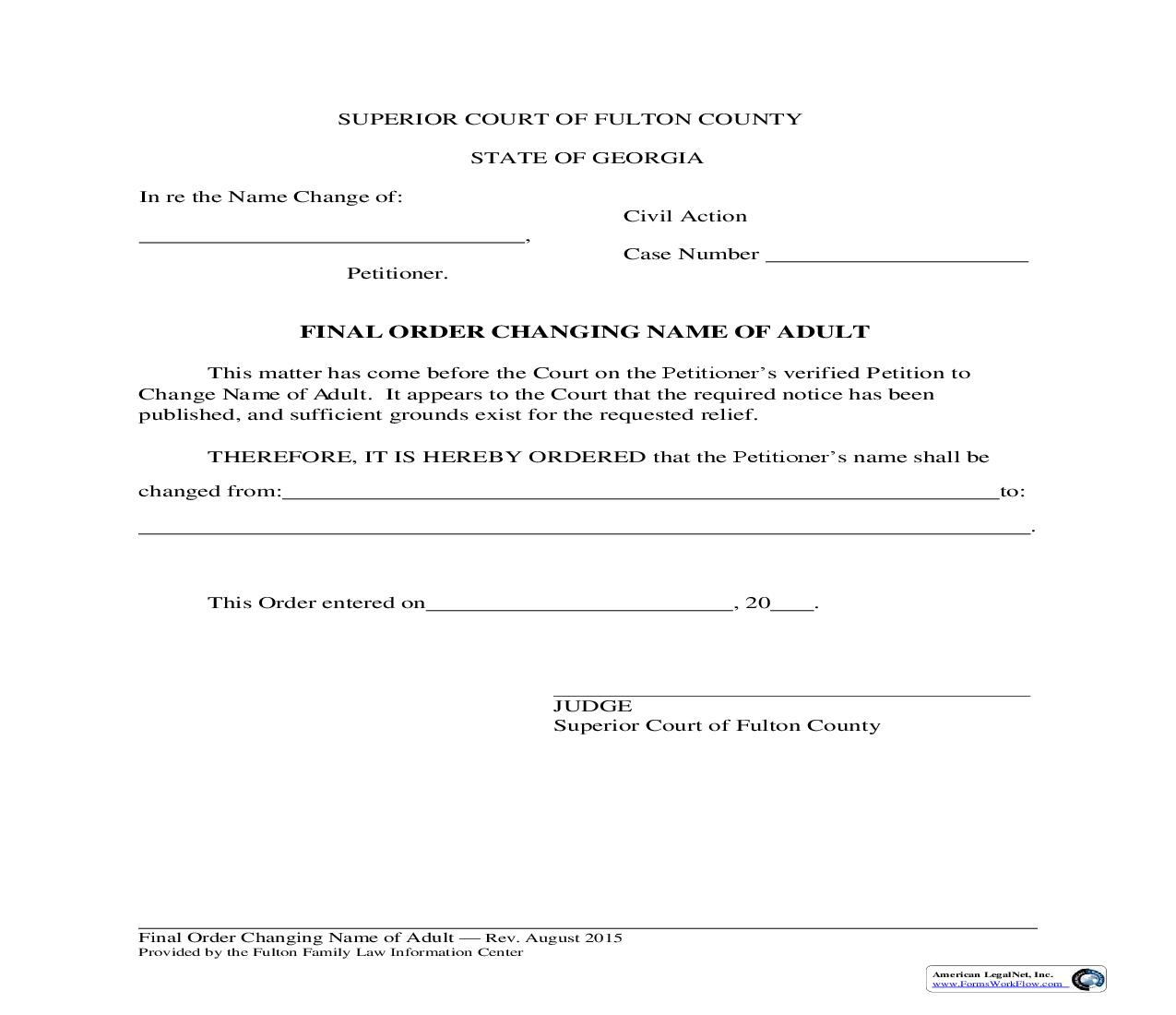 Final Order Changing Name Of Adult | Pdf Fpdf Doc Docx | Georgia