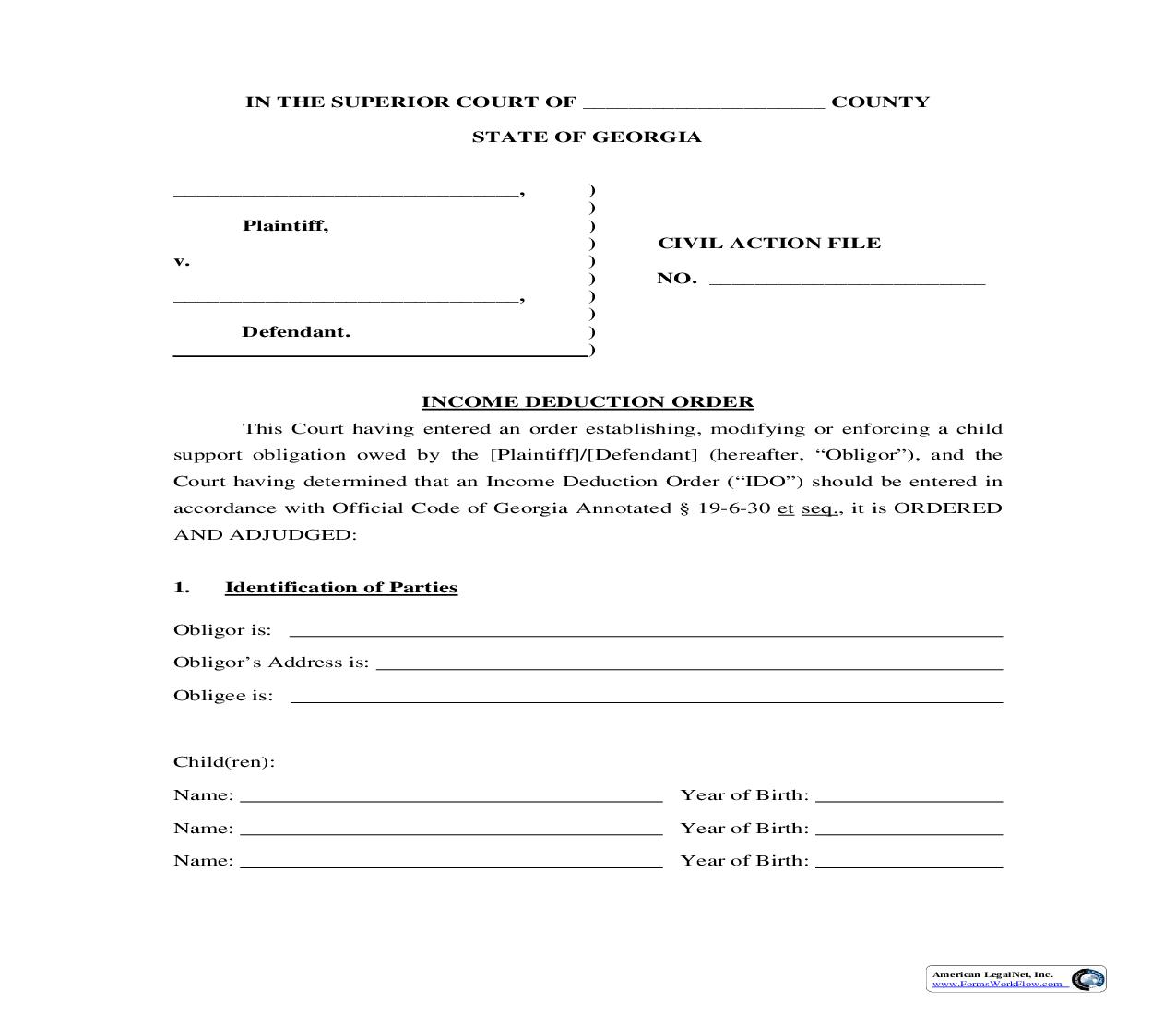 Income Deduction Order | Pdf Fpdf Doc Docx | Georgia